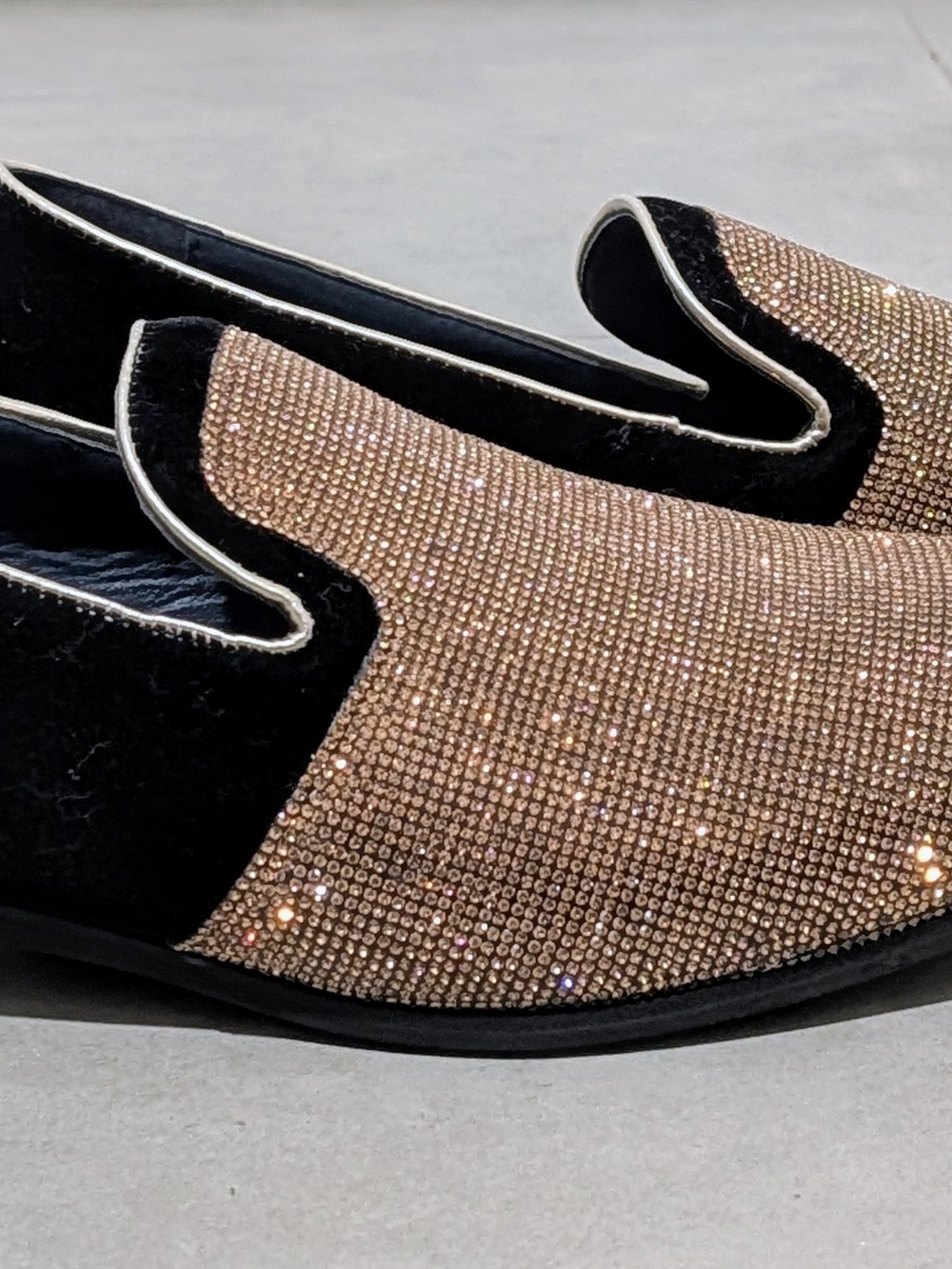 Men's Black and Gold Crystal Slip-On Loafers - Sparkle Evening Loafers